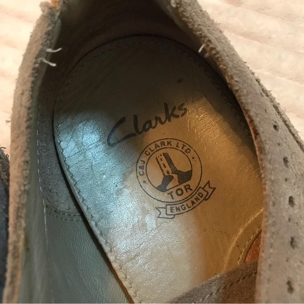 CLARKS MEN'S GAMBESON SUEDE BROGUES SAGE GREY Derby Dress Shoes Size 10.5